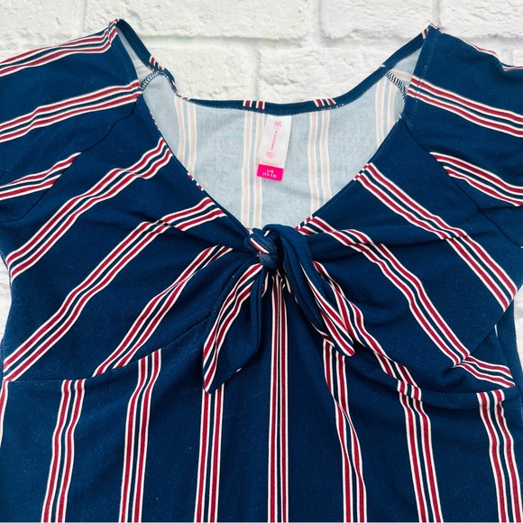No Boundaries Juniors Large 11/13 Knit Shirt Dark Blue Red Striped Short Sleeve - Picture 3 of 8